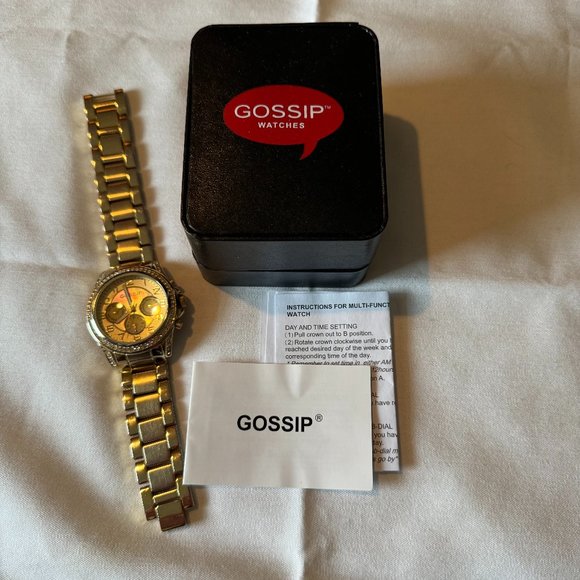 Gossip Goldtone w/Rhinestone Dial Chronography Watch - Picture 1 of 10